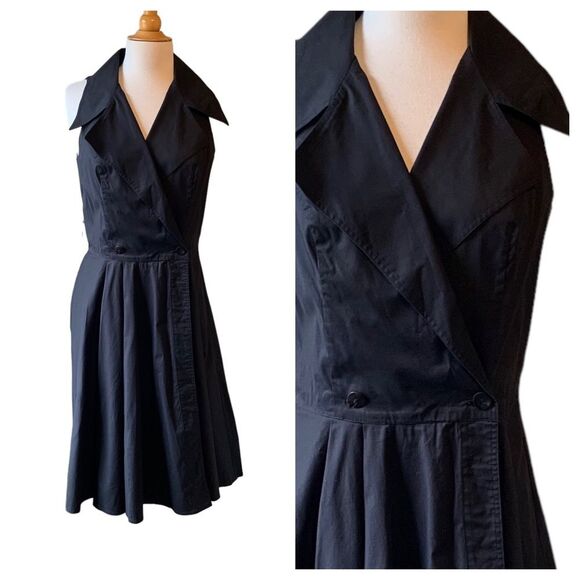 FINLEY Black Sleeveless Classic Collared Capsule Trench Dress - Size 8 - Picture 1 of 9